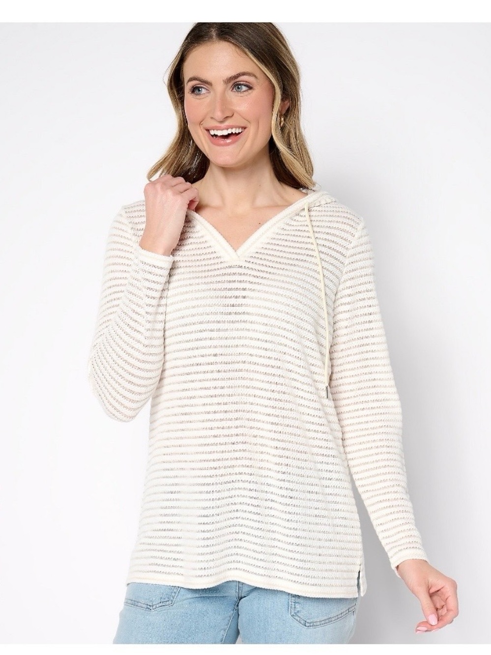 Belle by Kim Gravel Cream Textured Hooded Sweater - Picture 8 of 8